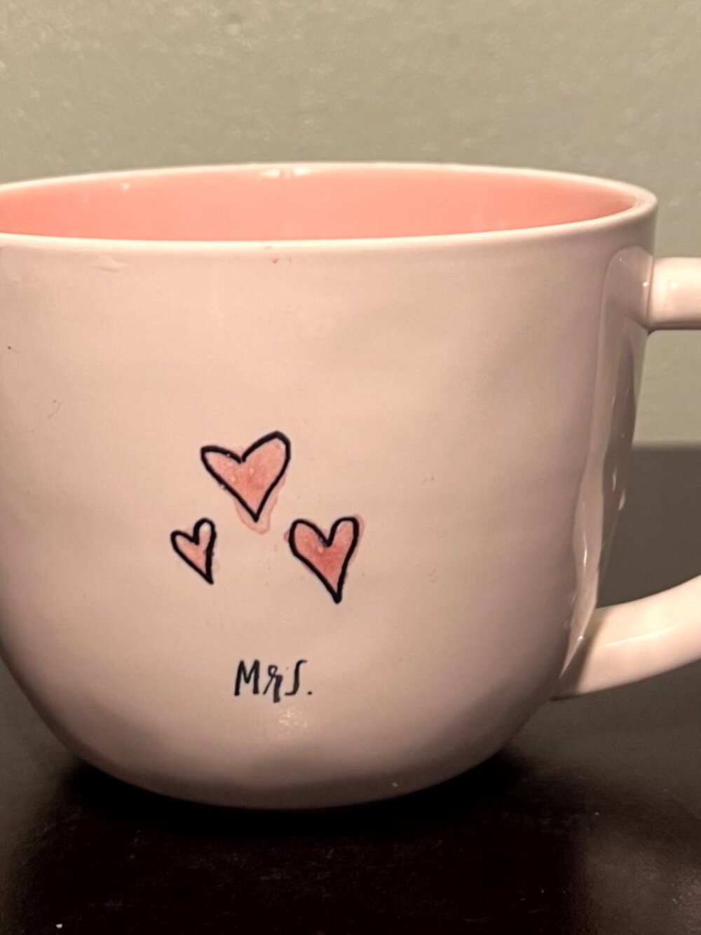 Rae Dunn MRS Coffee Mug Pink Interior Hearts Ceramic Cup Artisan Magenta Gift